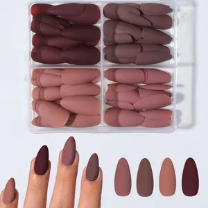 96 Piece Glossy Almond Matte Nail Stickers Set, Medium Length Geometric Design, Nude & Bright Mix, Reusable DIY Acrylic Nails, Acrylic Nails Kit