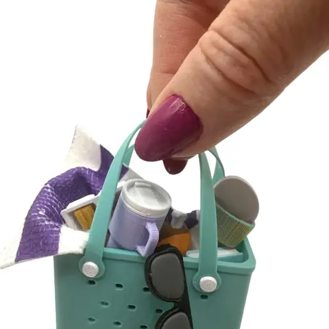 Mini 3D Printed Beach Bag 10 Color Options w/ towel, sunscreen, sandals, sunglasses, book, water bottle, lunch-able Miniverse Summer Miniature Spring Summer Miniverse, Desktop Decor Gift
