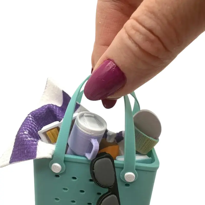 Mini 3D Printed Beach Bag 10 Color Options w/ towel, sunscreen, sandals, sunglasses, book, water bottle, lunch-able Miniverse Summer Miniature Spring Summer Miniverse, Desktop Decor Gift
