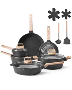 17-Piece Pots And Pans Set With Granite Nonstick Cookware For Induction Cooking, Durable Aluminum Construction, Dishwasher Safe, Even Heating, Pans With Lids, Kitchen Essentials For Everyday Use