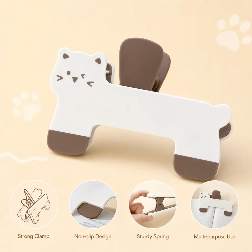 1 Count Cat Shaped Book Clip, Thickened Hard Plastic Clamp for Securing Books, Test Papers, Notepads and Drawing Drafts