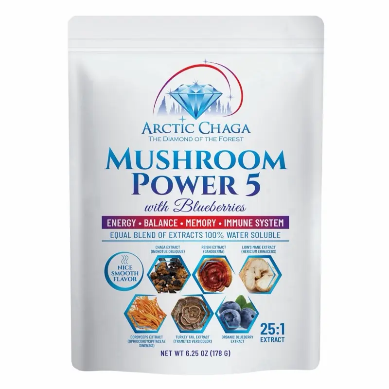 Arctic Chaga Mushroom Power 5K Extract Powder with Blueberries for Energy & Balance