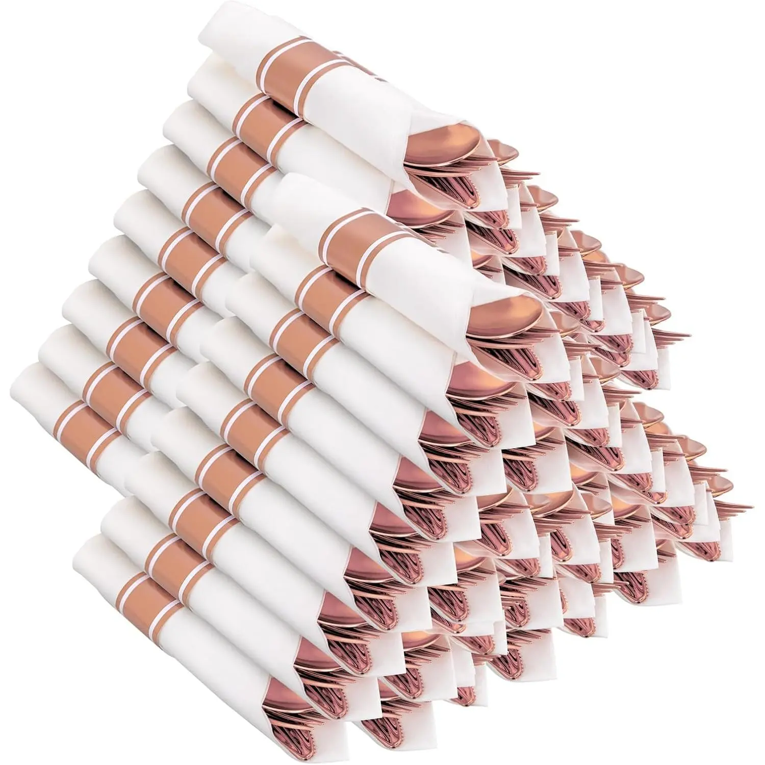 400 count Pre Rolled Rose  Plastic Silverware Sets - Heavy Duty Rose  Cutlery - Include 100 Pack Wrapped Disposable Utensils with Napkins for Parties & Dinners & Weddings