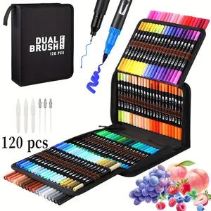 120 Color Dual Tip Chalk Pens, Markers, Fluorescent Pens, Drawing Pens, Marker Pen Set, Ideal for Comics and Sketches, Art Supplies, Perfect Gift