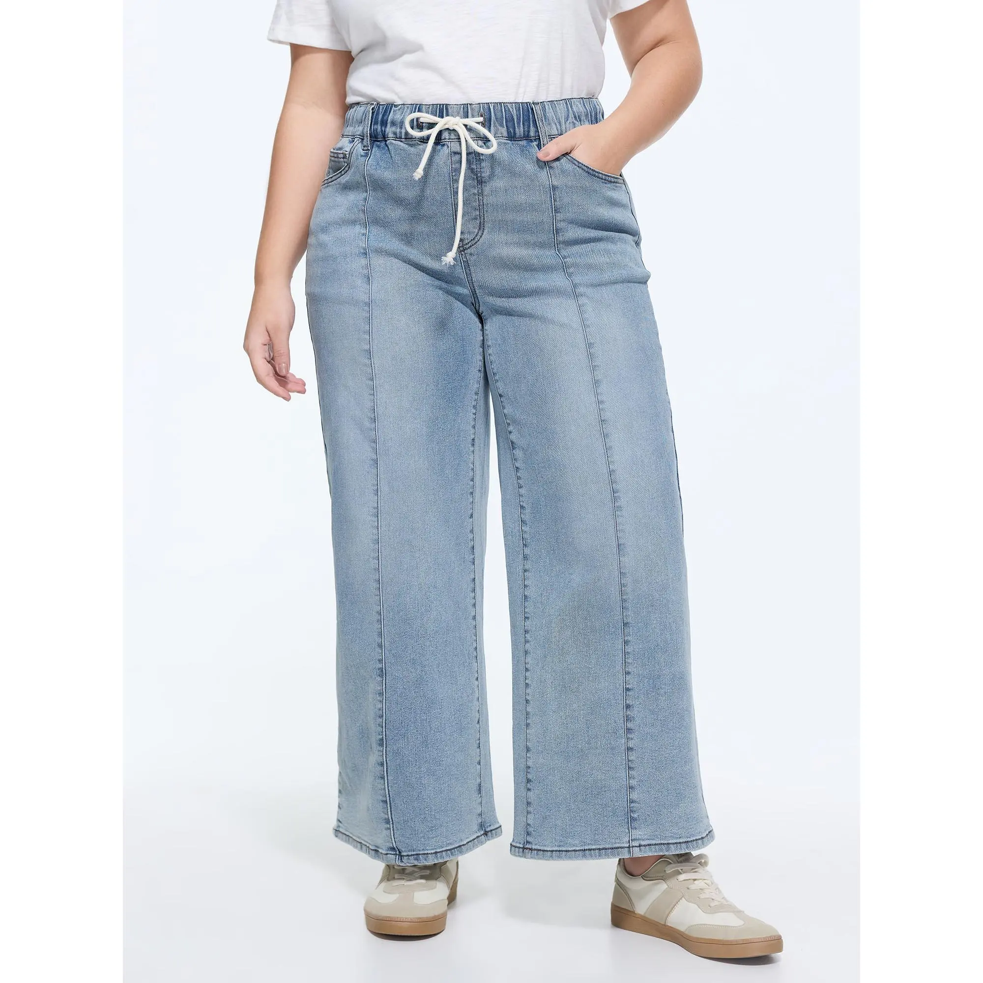 Women's Curvy Fit Jeans, Minimalist Pull-On Style with Elastic Waistband, Soft Stretch Cotton Blend for Plus Sizes & Comfy OOTD, Stretch Jeans, Lady, Spandex, Fabric, Simple, Everyday, Bottoms, Stretchy Jeans