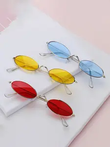 3pcs Retro Metal Oval Frame Glasses, Small Frames for Petite Faces, Unisex Streetwear Party Daily Wear, Fashionable Accessory