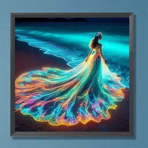 Beach Lady Pattern DIY Diamond Arts Colorful Painting Kit without Frame, DIY 5D Diamond Arts Colorful Painting Kit, Wall Art Decor for Home Living Room