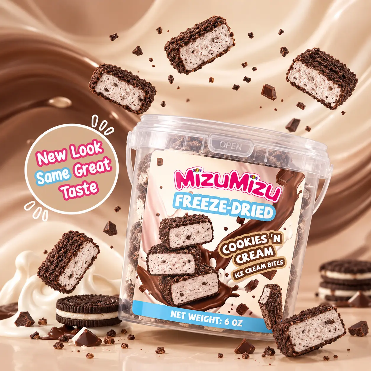 MIZUMIZU Freeze-Dried Cookies 'N Cream Ice Cream Bar Bites - Crunchy Chocolate Cookie Treat for Mukbangs, No Corn Syrup, No Palm Oil, No Canola Oil, Fortified with Folic Acid