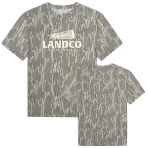 Landco Outdoors Camo T-Shirt, Turkey Feather Hunting Tee, Mossy Oak Bottomland Style Shirt, Wild Turkey Hunter Apparel, Forest Camouflage Graphic Top