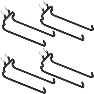 4 count Pegboard Hooks Pegboard Drill Holder Double Power Tool Black Flat Utility Hook Peg Board Organization Accessory for Workbench, Garage Storage(7.48 x 2.8 x 3.66 Inch)