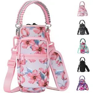 Neoprene Insulated Water Bottle Carrier Bag, Sling Bag Sleeve Pouch Holder with Strap & Paracord Handle and 2 Pocket for Travelling, Hiking, Camping