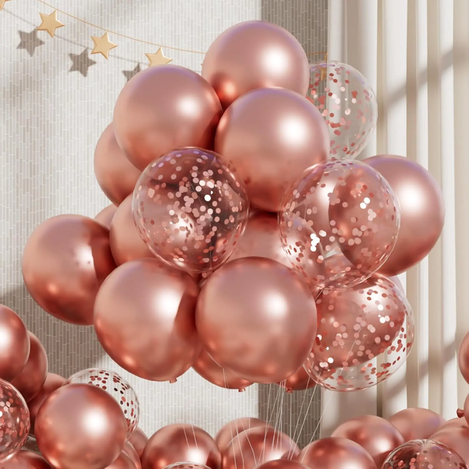 Metallic Rose  Balloons: 55 count 12 inch Chrome Rose  Helium Shiny Latex Balloon for Birthday Anniversary Wedding Dinosaur Decoration