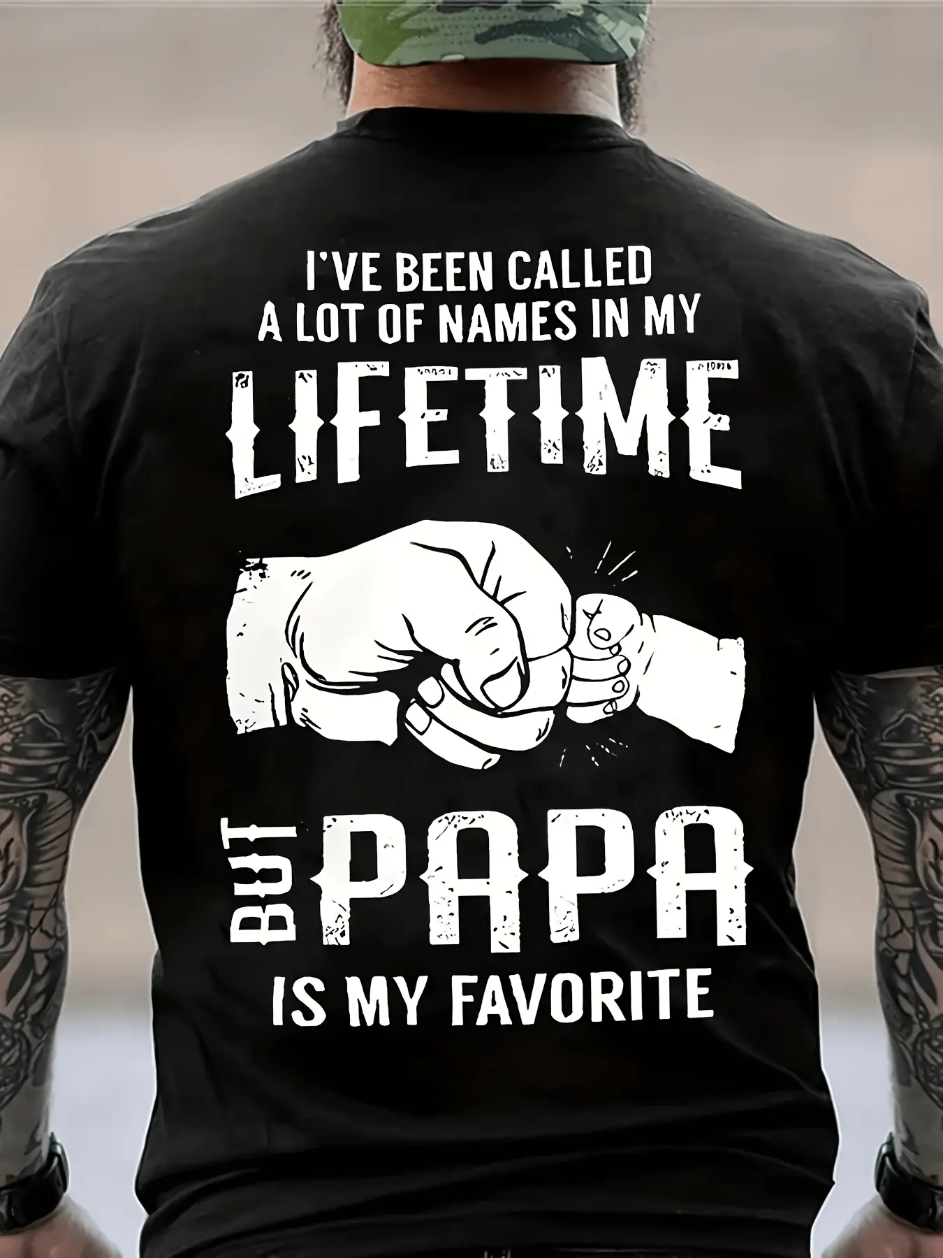 Comfortable Plus Size Summer TShirt for Men Featuring Casual Crew Neck and Slight Stretch with Geometric Patterned Papa Print and Fashionable Lettering Made from Knit Polyester Fabric
