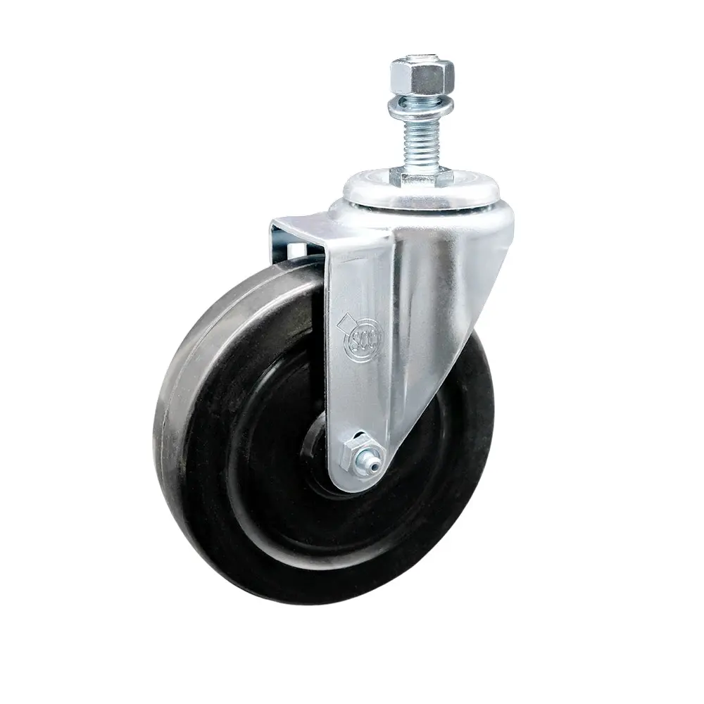 Service Caster SCC-TS20S514-HRS-M1215 Hard Rubber Swivel Threaded Stem Mount Caster, Swivel Type, 5 x 1.25 in. Black Wheel, 12 mm Stem, Ball Bearings Design, 300 lbs Load Capacity for Material Handling, Shop Projects Carts, Equipment, 5 X 1.25 In. Wheel