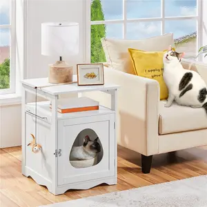 Yaheetech Cat Litter Box Enclosure, Hidden Litter Box Furniture with Open Shelf, Indoor Cat Washroom, Storage Cabinet Pet Crate, Side End Table, Wooden Pet House