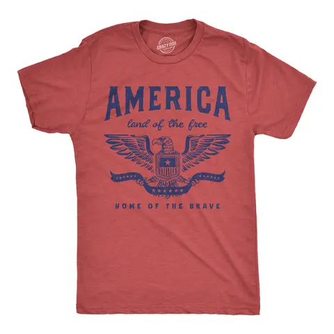 Mens Funny T Shirts America Land of The Free Home of The Brave Graphic Patriotic Novelty Tee for Men Mens Funny T Shirts Cool Vintage Graphic Tees Patriotic Shirts for Men Novelty Tees for Guys Red -
