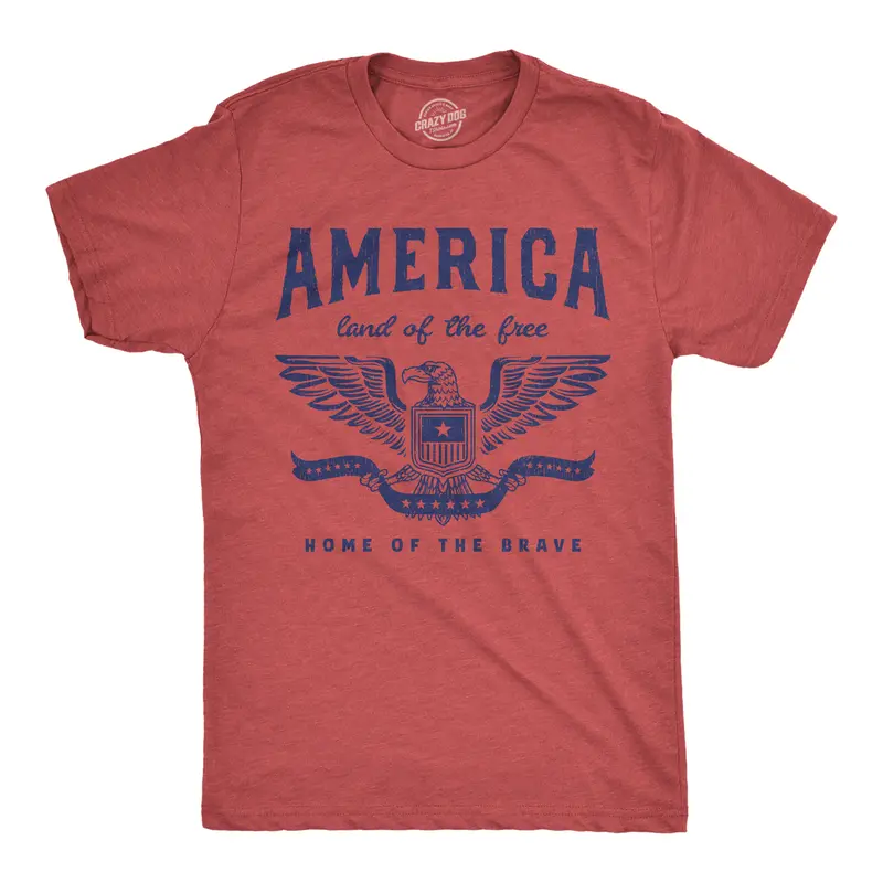 Mens Funny T Shirts America Land of The Free Home of The Brave Graphic Patriotic Novelty Tee for Men Mens Funny T Shirts Cool Vintage Graphic Tees Patriotic Shirts for Men Novelty Tees for Guys Red -