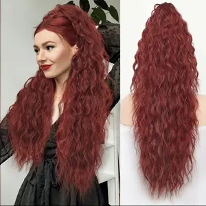 VOSILK Ponytail Extension 30inch Wavy Claw Clip Ponytail Extensions Shoulder Length Curly Wavy Claw Clip in Ponytail Hair Extensions Ponytails Hairpieces -Burgundy