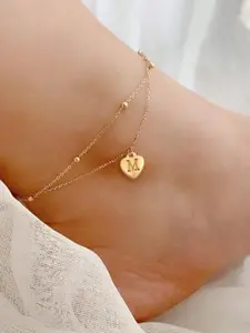Heart Initial Anklet, Stainless Steel Bead Chain Anklets for Women, Fashion Jewelry for Party, Daily Clothing Decor, Trendy All-match & Exquisite Jewelry for Gift