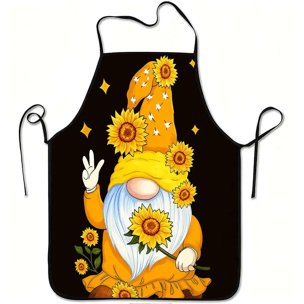 1pc of Sunflower Gnome Design Apron | Sturdy, Easy to Maintain, Adjustable Waist, Made of Polyester, Perfect for Cooking in The Kitchen, Gardening, Fruit Picking, And Festive Occasions Like Christmas And Halloween