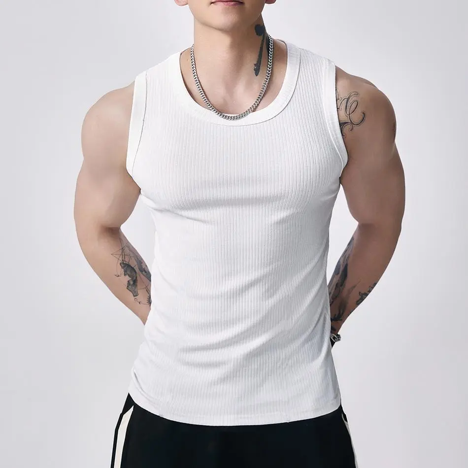 Men's Wide Strap Ribbed Tank Top, High Stretch Breathable Muscle Tank, Heavyweight Drapey Fit Gym & Casual Sleeveless Shirt
