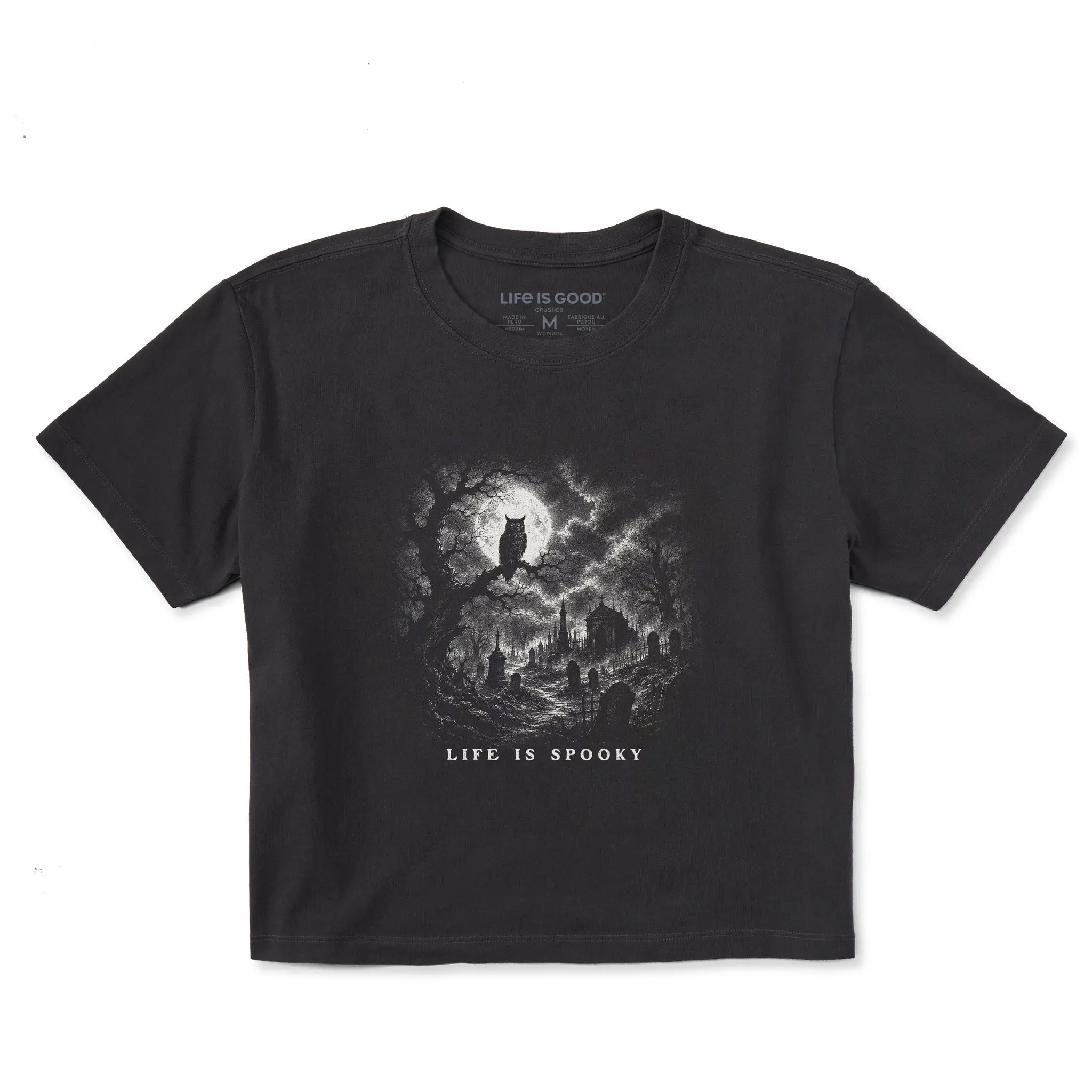 Women's Life is Spooky Owl Short Sleeve Crusher Boxy Tee