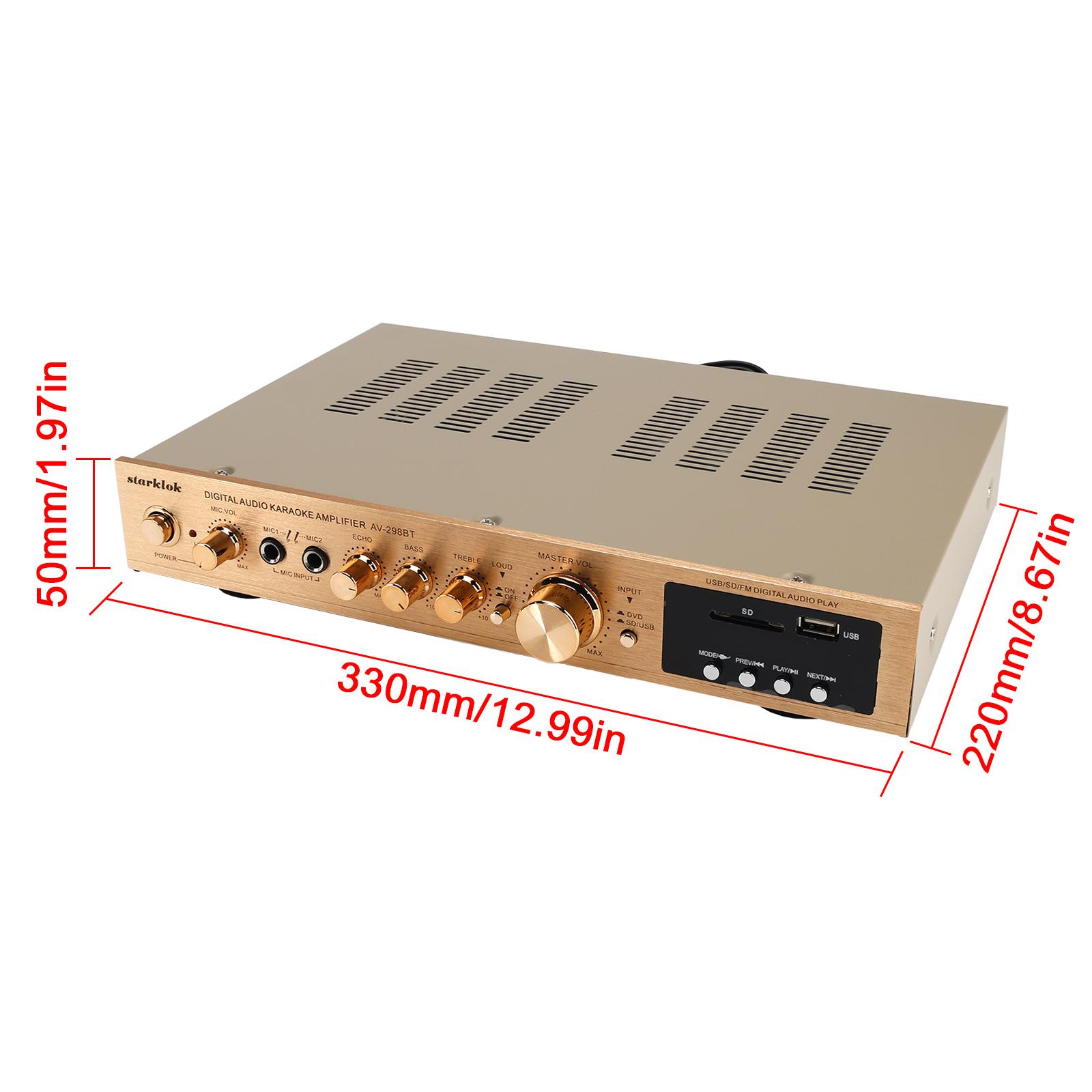 Areyourshop Power Amplifier EQ Bluetooth 5.0 Stereo Amplifier with Remote Control Support USB Disk SD Card for Home Cinema Party