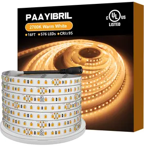 PAAYIBRIL White LED Strip Lights, 450LM/ft Ultra Bright, CRI 95+, UL Listed, Premium High Density 2835, 16ft, 576 LEDs, 24V DC LED Tape Lights for Bedroom, Kitchen,Under cabinet (Power Supply Not Included)