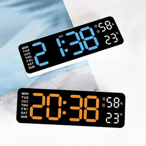 Large LED Digital Alarm Clock Wall Clock, USB & Battery Charging, Dual Alarms/Brightness Adjustment/Date/Daylight Saving Time/Temperature/Humidity/12-24 Hour Switching, Suitable for Living Room Bedroom Office Wall Decoration Gift, Valentine Gifts
