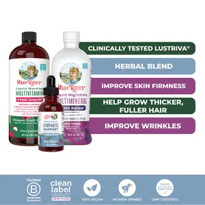 MaryRuth's Daily Lymphatic Support + Liquid Hair Growth & Skin Renew Bundle - Liquid Morning Multivitamin + Hair Growth Dragon Fruit Melon 30 oz - Liquid Nighttime Multimineral + Skin Renew 30 oz - Lymphatic Support Herbal Blend 1 oz