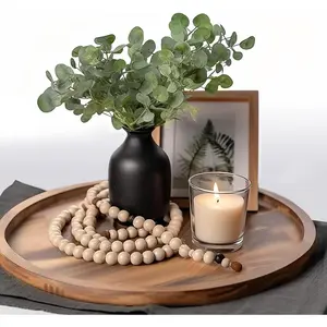 11.5 Inch Small Round Wood Decorative Tray for Home Decor Coffee Table Dining Table Kitchen Island Bathroom Counter