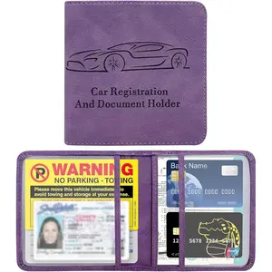Car Registration & Insurance Card Holder, Waterproof Leather Vehicle Glove Box Organizer with Magnetic Shut, Vehicle Wallet Accessories Case for Cards Document Driver License (Purple)