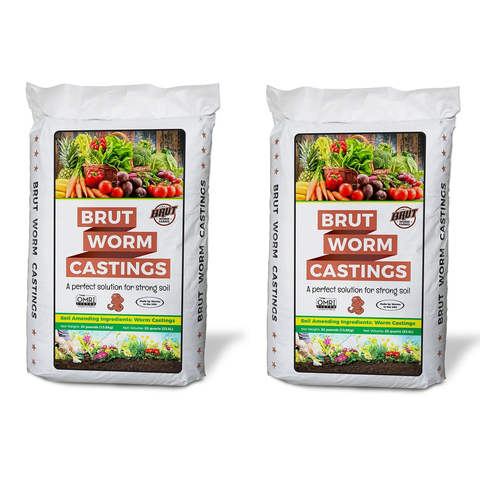 Brut Worm Farms Organic Worm Castings Soil Builder, 30 Pound Bag (2 Pack) Brut Worm Farms Organic Worm Castings Soil Builder, 30 Pound Bag (2 Pack)