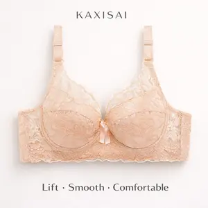 Plus Size 3/4 Cup Cotton-Lined Lace Bra – Adjustable Push-Up Underwire Lingerie with Removable Straps & 4-Row Back Closure for Side-Smoothing & Comfort