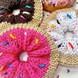Donut Hair Scrunchie | Handmade Knit Scrunchie Set | Sprinkle Hair Accessories | Crochet Doughnut