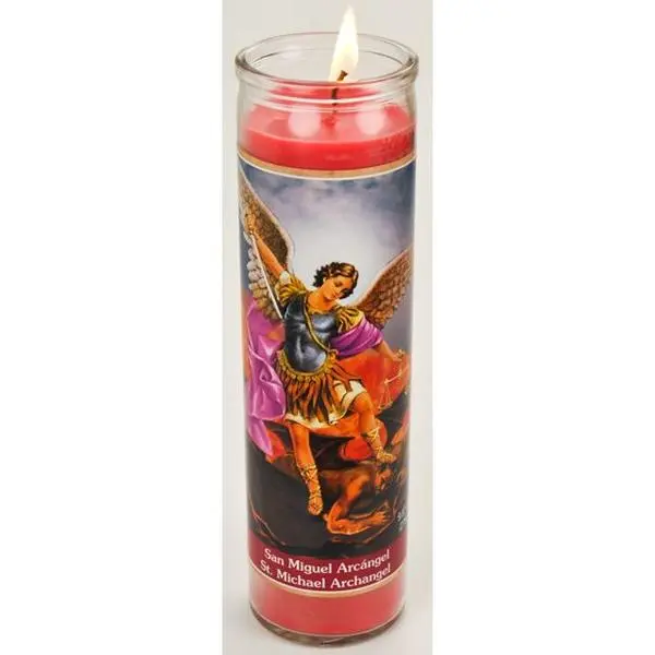 St Michael Unscented Red Wax Daily Household Candle - 8 in Home Decor Ornament, 1-Piece Home Supply with 90 Hours Long Burn Time, Included Box, One-Piece