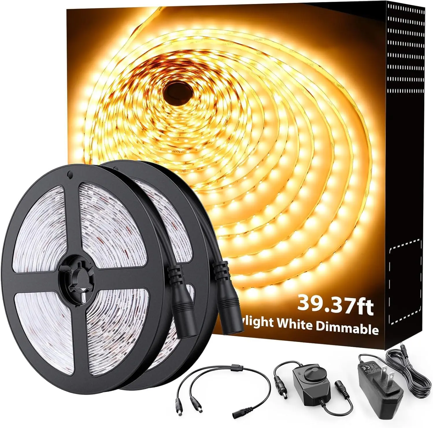 Warm White LED Strip Lighting, 39.37ft 3000K Dimmable Led Tape Light, 12m Bright 720 LEDs 2835 Flexible Ribbon Christmas Light, 12V Adhesive Rope Lights for Kitchen, Under Cabinet, Bedroom