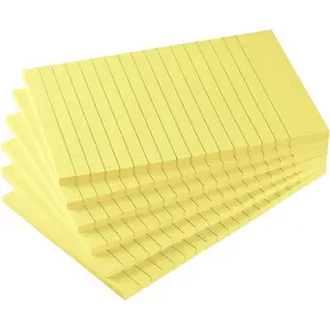 6 Pads Lined 4x6 Self-Stick Sticky Notes Bright Color 45 Sheets/Pad Yellow