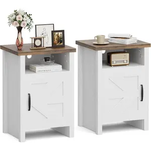 JUMMICO Farmhouse Nightstand, Modern Bedside Table with Barn Door and Shelf, Rustic End Table Side Table for Bedroom, Living Room (2, White)
