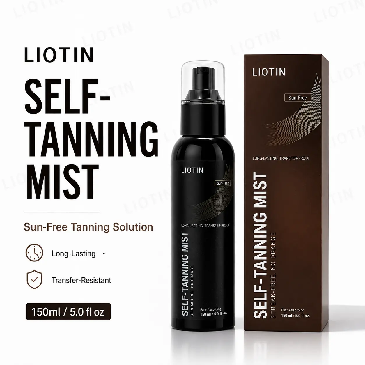 LIOTIN Self-Tanning Mist | Clear Sunless Tanning Spray for Natural-Looking Bronze Glow | Fast-Drying, Transfer-Resistant & Streak-Free | 150ml / 5.0 fl oz