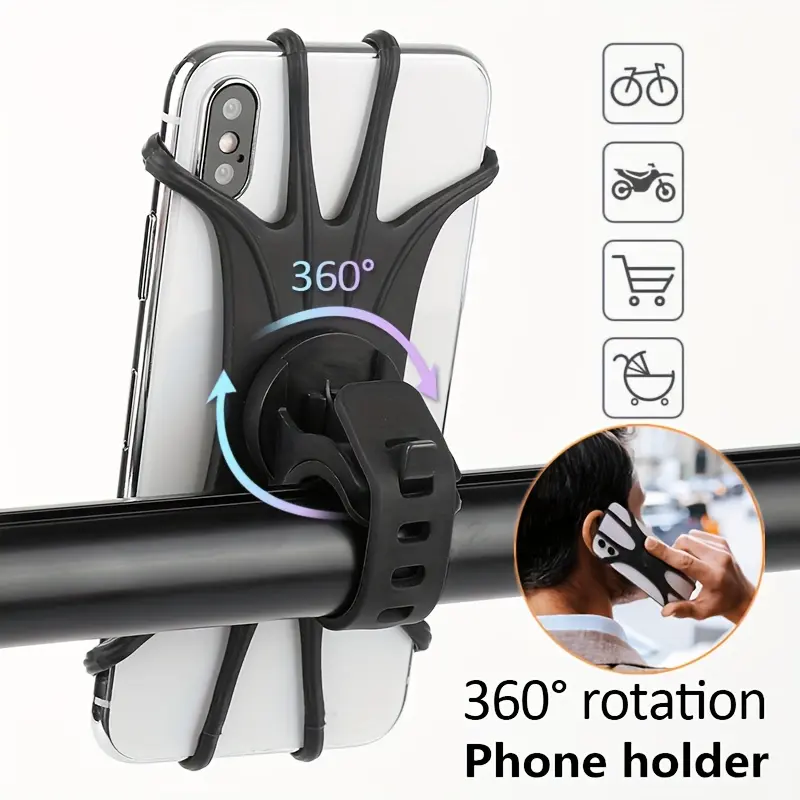 Baby Stroller Phone Holder, 360° Rotating Silicone Handlebar Cover, Bicycle Motorcycle Phone Stand, Baby Carriage Accessories Travel