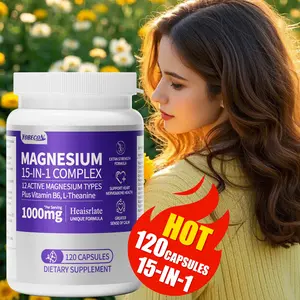 [15 In 1 Magnesium Gycinate] 1000MG Magnesium Complex WIth Citrate, Malate, Carbonate, Taurate, Oxide, Easily Absorbable Calm Magnesium Supplements Support Bone, Joint, Heart & Sleep Health, Relaxation, Gluten Free, 120 Capsules