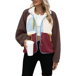 Womens Fleece Jacket Fuzzy Long Sleeve Short Winter Coats Button Down Sherpa Jacket Outerwear with PocketsGift