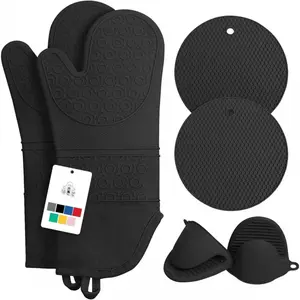 6 count Oven Mitts and Pot Holders Sets Heat Resistant 500 Degrees, Extra Long and Non-Slip  Oven Gloves Potholders Hot Pads for Kitchen Baking Cooking, Quilted Liner, Black