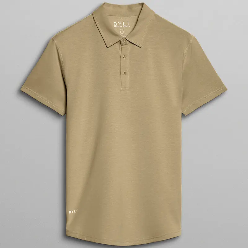 BYLT Basics Men's Drop-Cut LUX Polo Top - 4-Way Stretch Button-Up, Smooth Fabric, Golf-Ready Preppy Business Casual Top with Tailored Hem