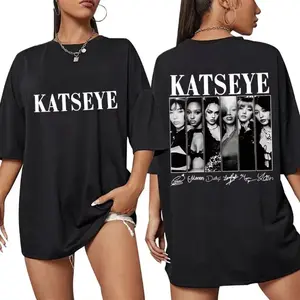 Vintage Korean Style Katseye Graphic T Shirts Kpop Fashion Men Women Popular T-shirt 100% Cotton Oversized T Shirts Streetwear