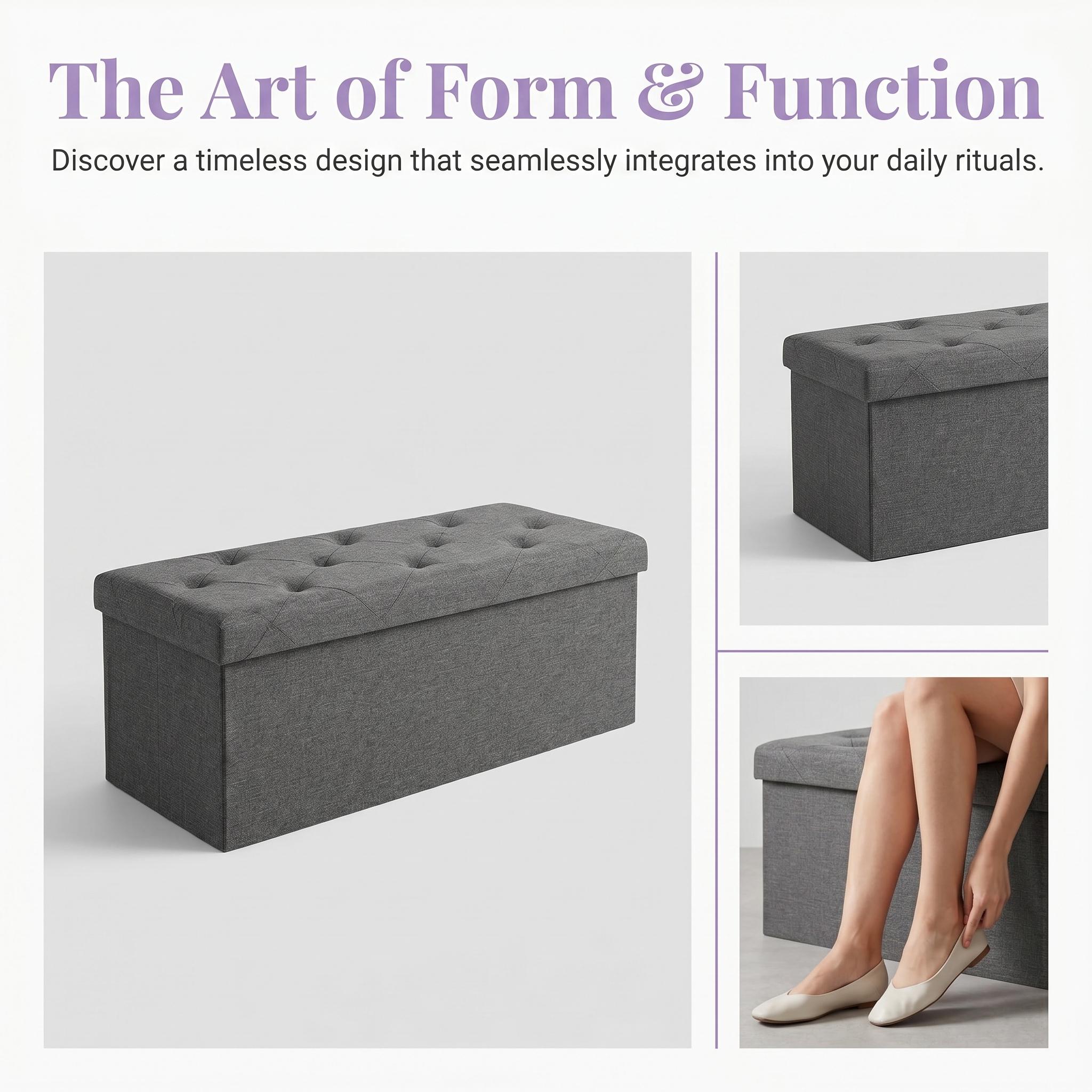43" Storage Ottoman Bench with Padded Seat, Heavy Duty Storage Chest for Bedroom, Foot Rest Stool for End of Bed, Living Room Bench, Supports 660 lbs – Grey