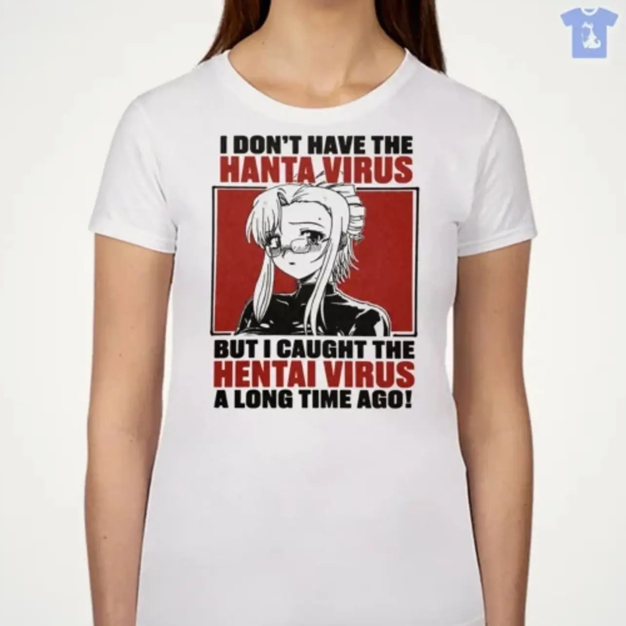 Women's "I Don’t Have the Hanta Virus But I Caught the Hentai Virus" T-Shirt, S/M/L Sizes, Athletic Yoga Exercises Top, TN1, Outdoors, All Seasons, Digital Print, Christmas, Comfortable, Shortsleeve, Fabric