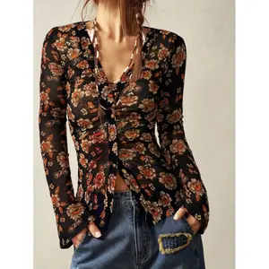 V-Neck Flared Sleeve Blouse For Women, Bohomian Style Vacation Outfits, Simple Fashion Casual Everyday Wear