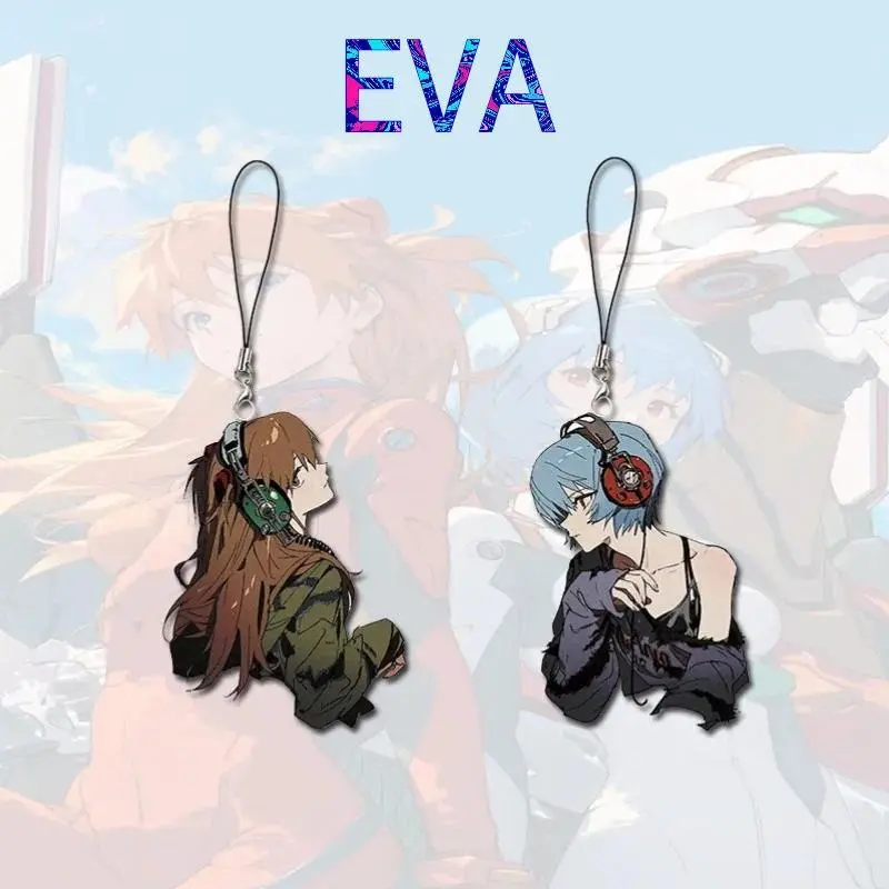 Evangelion Anime Clip Keychain, Cute Peripheral Featuring Asuka Ayanami & Rei, Mobile Phone Chain for Students, Unisex Birthday Gift for School Bag Accessories